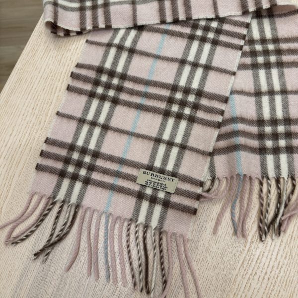 Burberry Pink Checkered Cashmere Fringed Stole