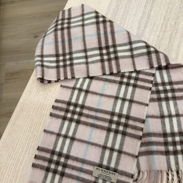 Burberry Pink Checkered Cashmere Fringed Stole