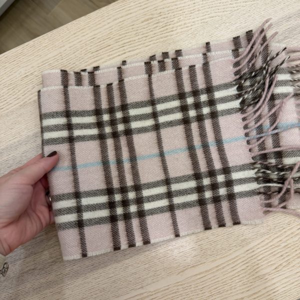 Burberry Pink Checkered Cashmere Fringed Stole