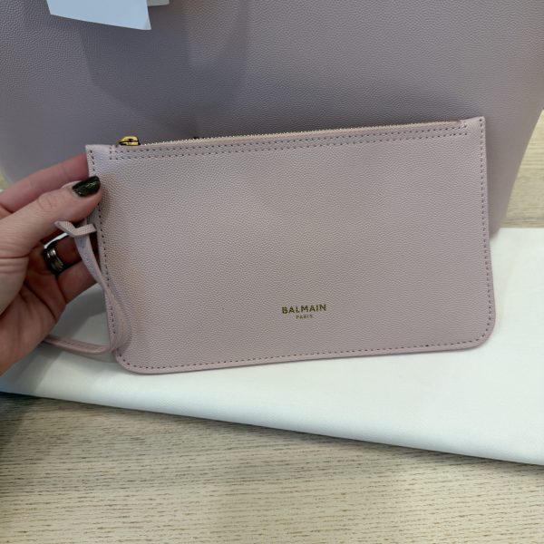 Balmain Embleme Shopper Tote Bag in Smooth Leather Rose Claire