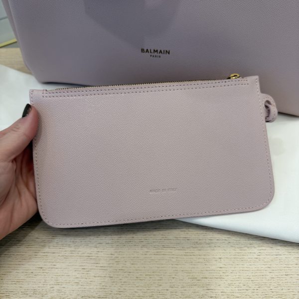 Balmain Embleme Shopper Tote Bag in Smooth Leather Rose Claire