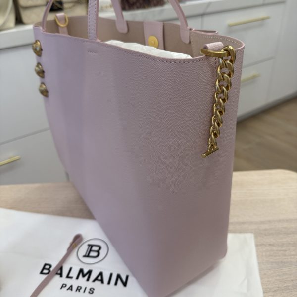 Balmain Embleme Shopper Tote Bag in Smooth Leather Rose Claire