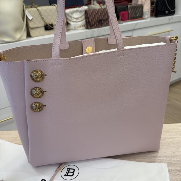 Balmain Embleme Shopper Tote Bag in Smooth Leather Rose Claire