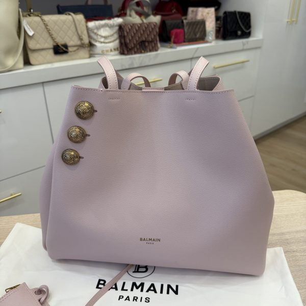 Balmain Embleme Shopper Tote Bag in Smooth Leather Rose Claire