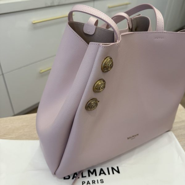 Balmain Embleme Shopper Tote Bag in Smooth Leather Rose Claire