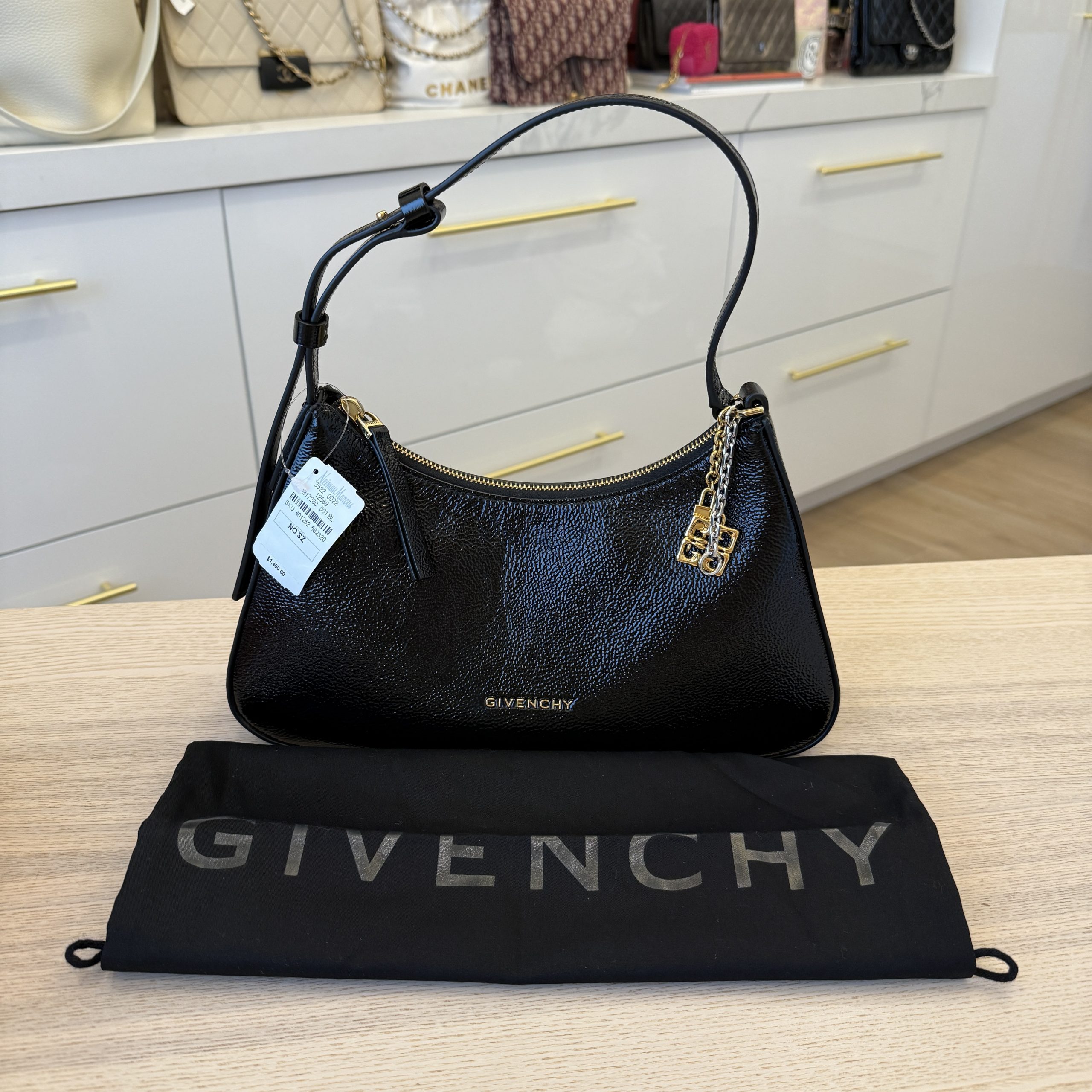 Givenchy Lucky Lock Small Embellished Glossed Textured-Leather Shoulder Bag