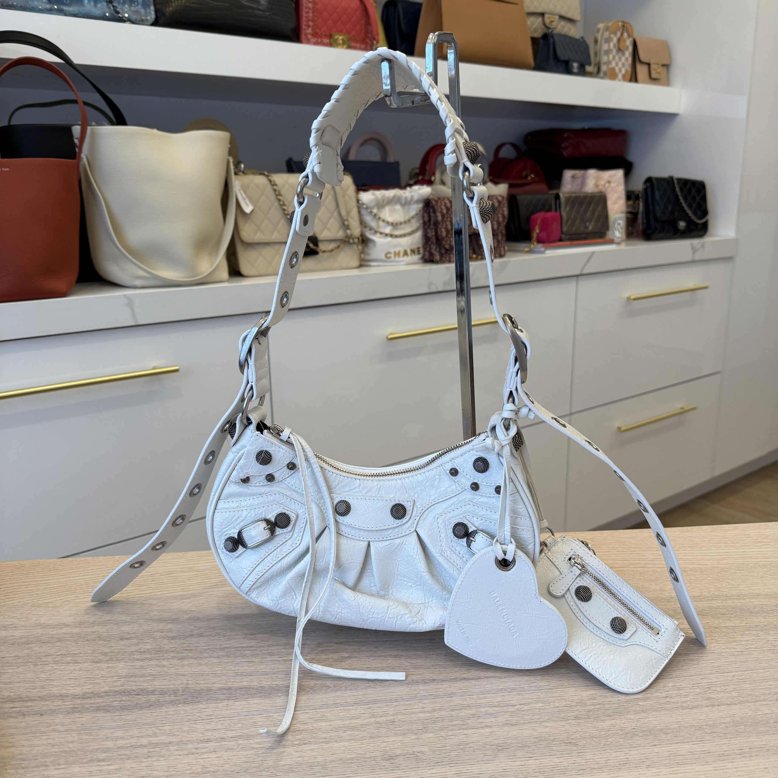 Balenciaga Agneau Arena Le Cagole Shoulder Bag XS Optic White
