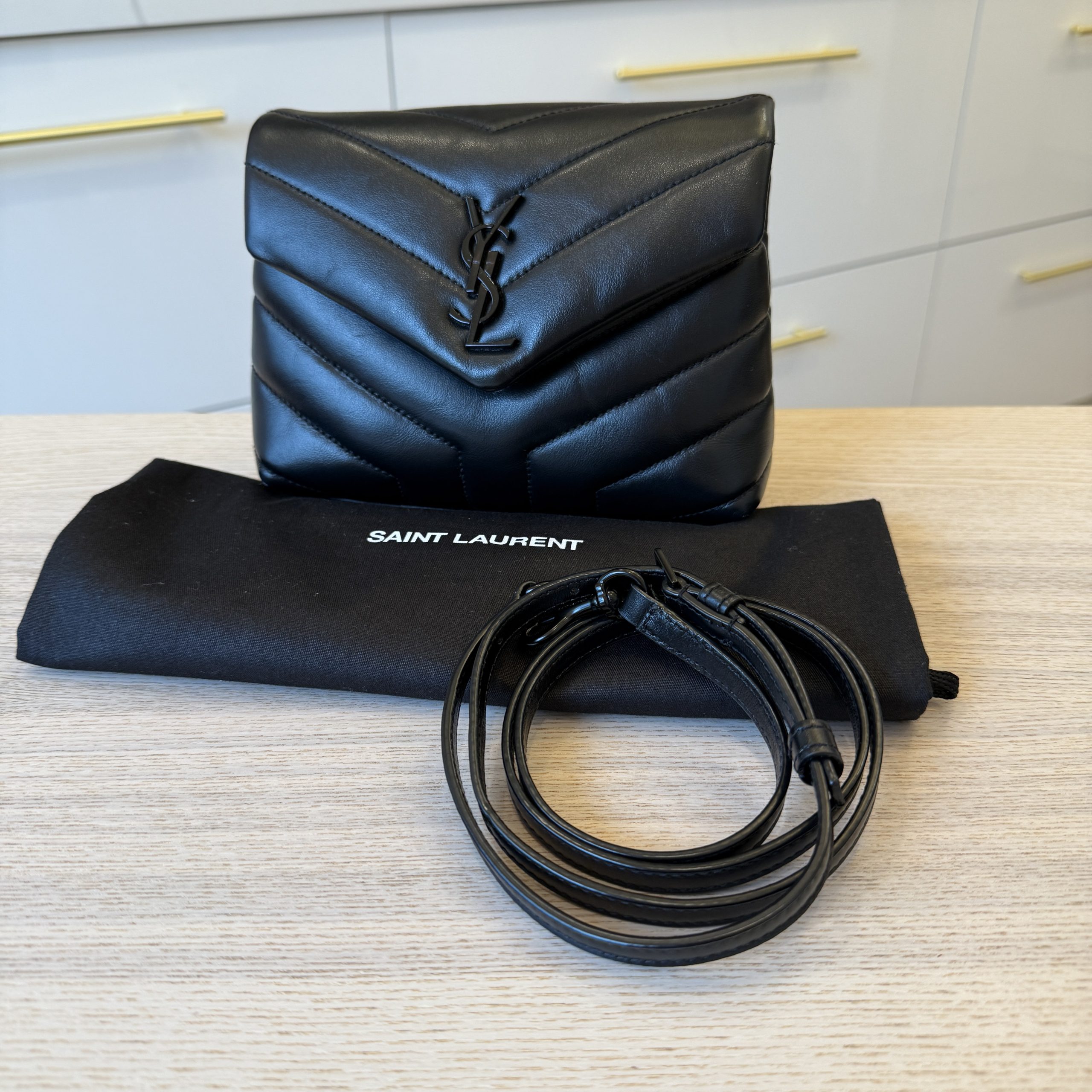 Saint Laurent (YSL) Calfskin Y Quilted Monogram Toy Loulou Satchel Black and Black hardware