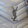 Saint Laurent (YSL) Calfskin Y Quilted Monogram Medium Loulou Chain Satchel Pale Beige and Silver Hardware