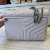 Saint Laurent (YSL) Calfskin Y Quilted Monogram Medium Loulou Chain Satchel Pale Beige and Silver Hardware