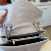 Saint Laurent (YSL) Calfskin Y Quilted Monogram Medium Loulou Chain Satchel Pale Beige and Silver Hardware