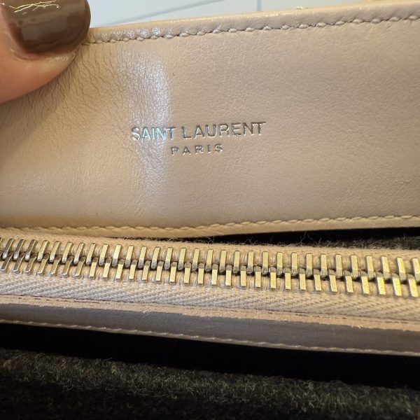 Saint Laurent (YSL) Calfskin Y Quilted Monogram Medium Loulou Chain Satchel Pale Beige and Silver Hardware