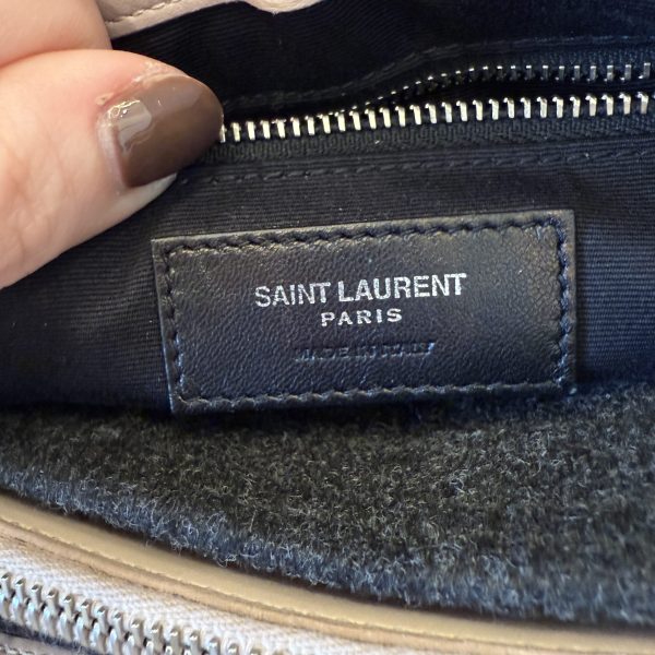 Saint Laurent (YSL) Calfskin Y Quilted Monogram Medium Loulou Chain Satchel Pale Beige and Silver Hardware