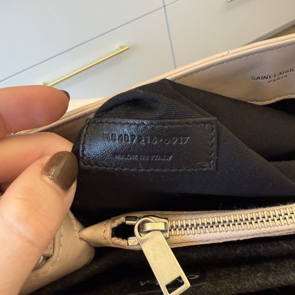 Saint Laurent (YSL) Calfskin Y Quilted Monogram Medium Loulou Chain Satchel Pale Beige and Silver Hardware