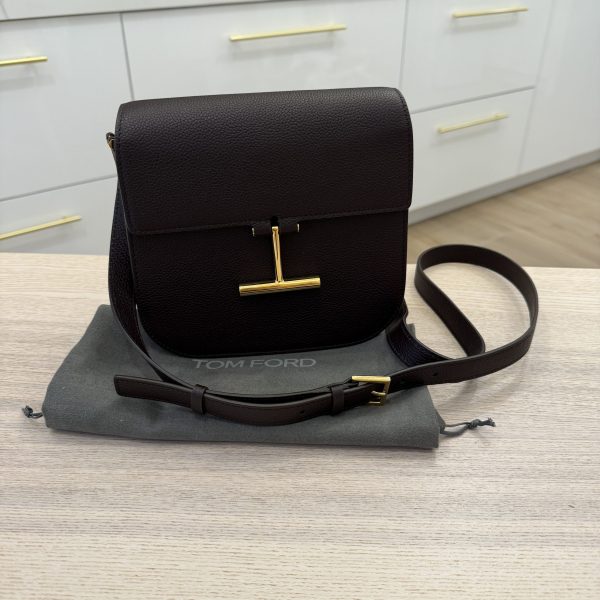 Tom Ford Tara Mini Crossbody in Grained Leather with Leather Strap Espresso