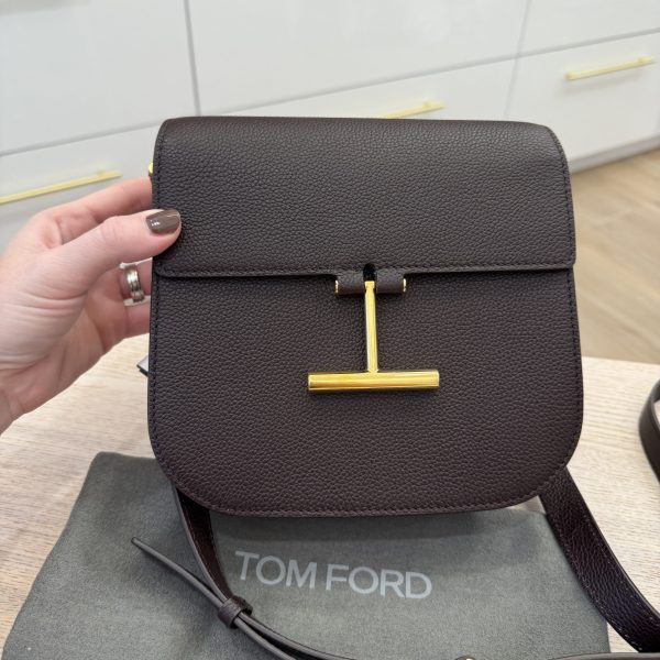 Tom Ford Tara Mini Crossbody in Grained Leather with Leather Strap Espresso
