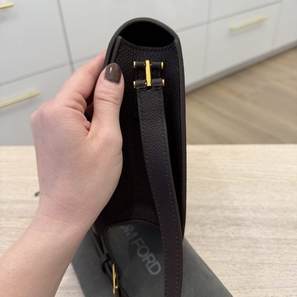 Tom Ford Tara Mini Crossbody in Grained Leather with Leather Strap Espresso