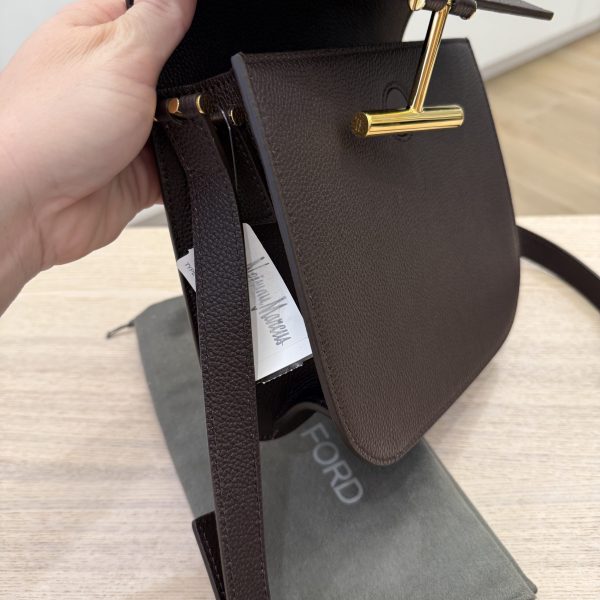 Tom Ford Tara Mini Crossbody in Grained Leather with Leather Strap Espresso