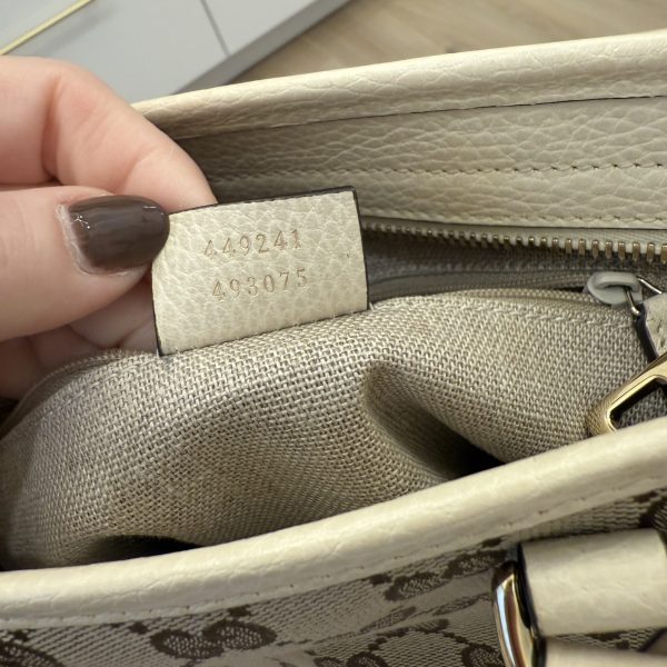 Gucci Monogram Small Bree Tote Beige White