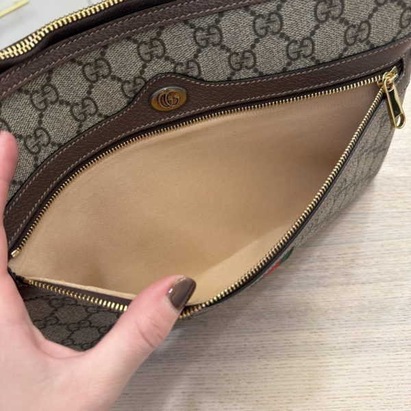 Gucci GG Supreme Monogram Large Ophidia Pouch Clutch Brown