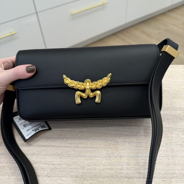 MCM Lauretos Flap Leather Shoulder Bag Black