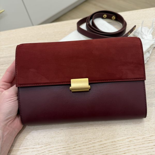 The Row Laurie Clutch in Lux Calfskin and Nubuck Red