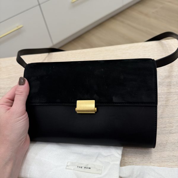 The Row Laurie Clutch in Lux Calfskin and Nubuck Black