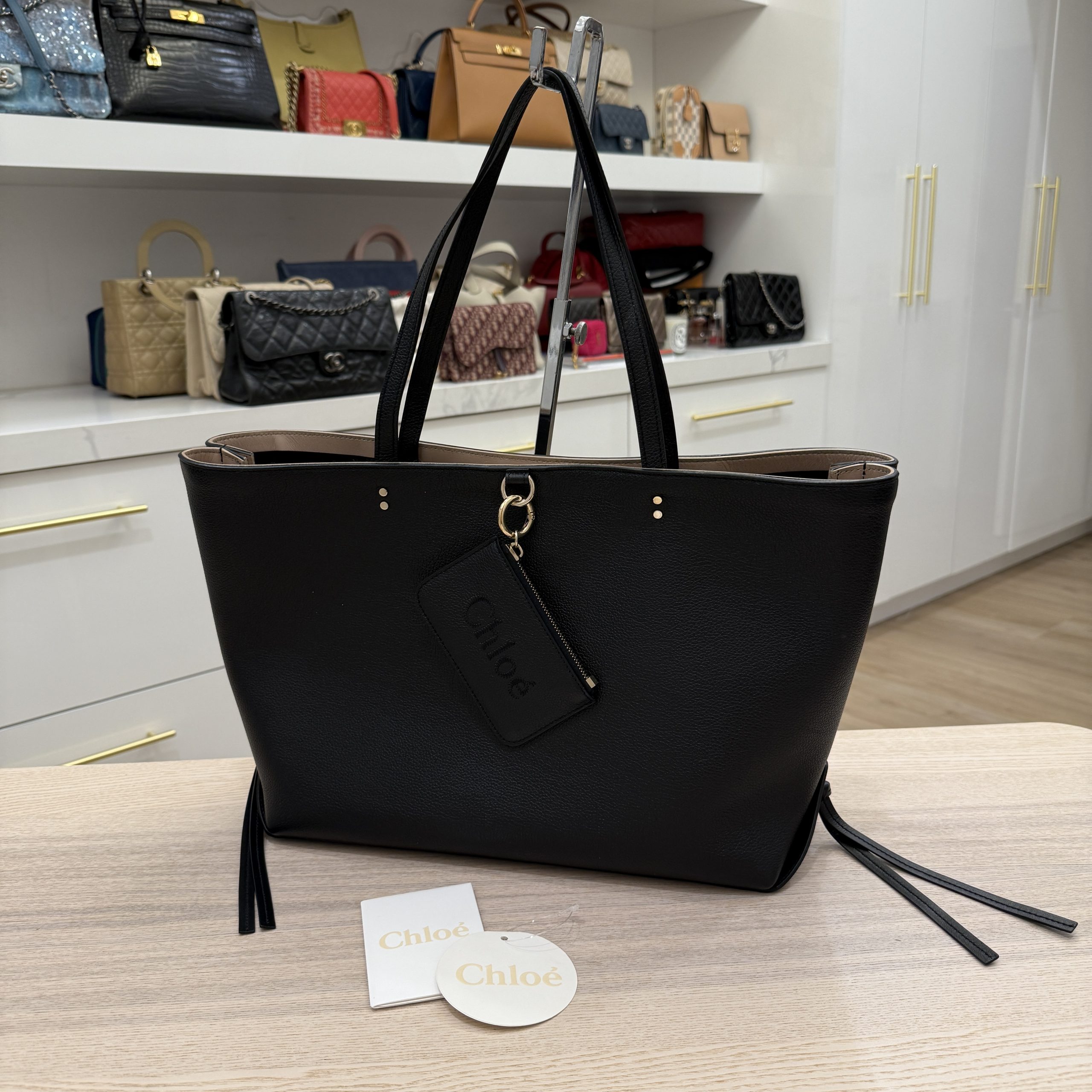 Chloe Sense Large Tote Bag in Grained Leather Black