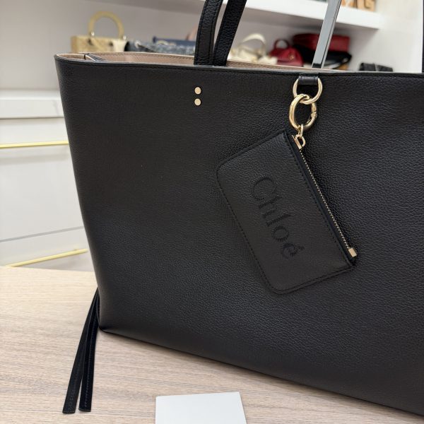 Chloe Sense Large Tote Bag in Grained Leather Black