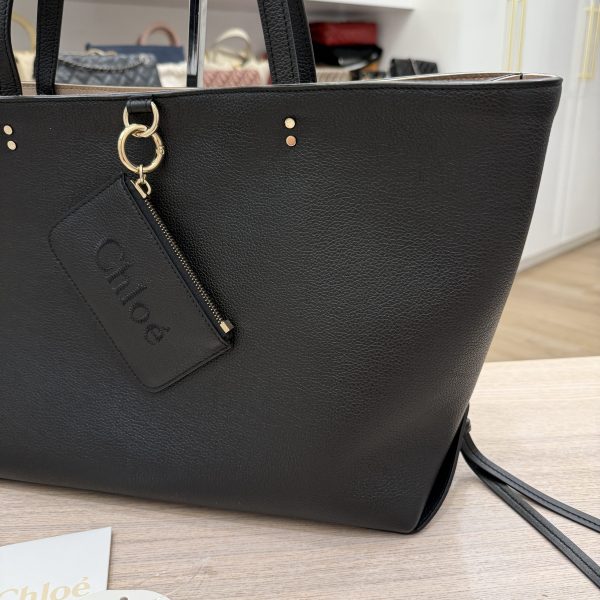 Chloe Sense Large Tote Bag in Grained Leather Black