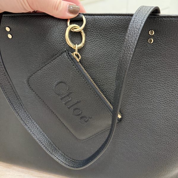 Chloe Sense Large Tote Bag in Grained Leather Black