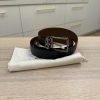 Salvatore Ferragamo Men's Textured Leather Belt with Gancini Detail with Shiny Gunmetal 40 IN / 100 Cm