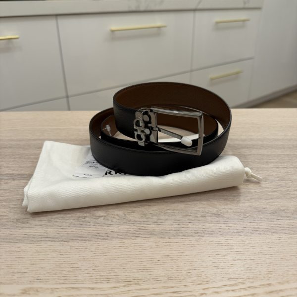 Salvatore Ferragamo Men's Textured Leather Belt with Gancini Detail with Shiny Gunmetal 40 IN / 100 Cm