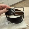 Salvatore Ferragamo Men's Textured Leather Belt with Gancini Detail with Shiny Gunmetal 40 IN / 100 Cm