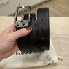 Salvatore Ferragamo Men's Textured Leather Belt with Gancini Detail with Shiny Gunmetal 40 IN / 100 Cm