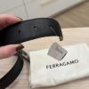 Salvatore Ferragamo Men's Textured Leather Belt with Gancini Detail with Shiny Gunmetal 40 IN / 100 Cm