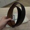 Salvatore Ferragamo Men's Textured Leather Belt with Gancini Detail with Shiny Gunmetal 40 IN / 100 Cm
