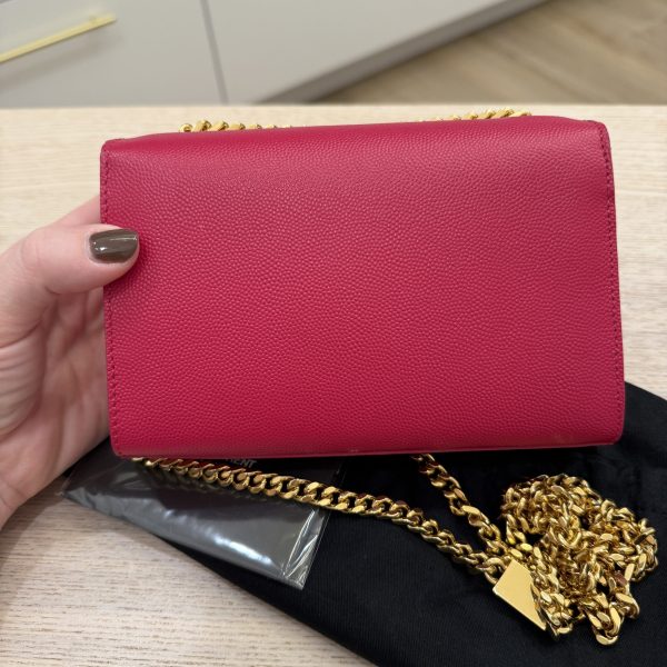 Saint Laurent (YSL) Grain De Poudre Small Monogram Kate Satchel Pink and Gold Hardware