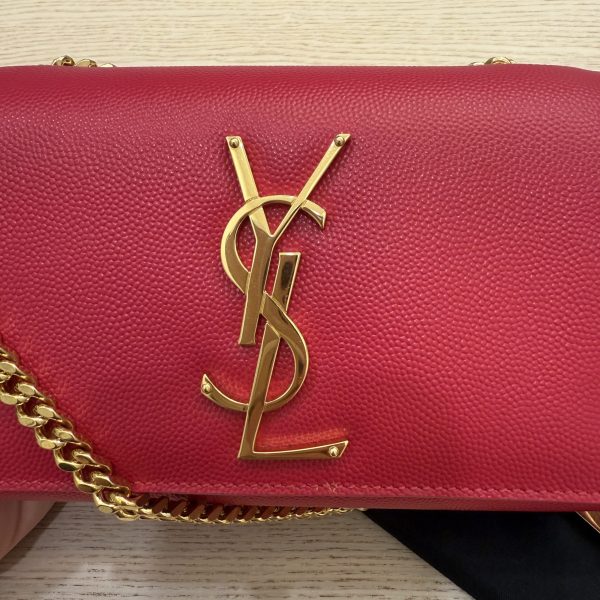Saint Laurent (YSL) Grain De Poudre Small Monogram Kate Satchel Pink and Gold Hardware