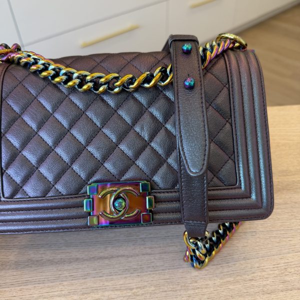 Chanel Boy Flap Bag Quilted Iridescent Goatskin Old Medium