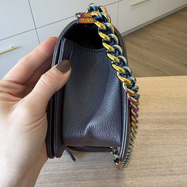 Chanel Boy Flap Bag Quilted Iridescent Goatskin Old Medium