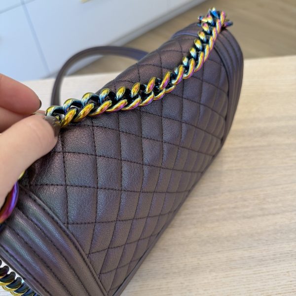 Chanel Boy Flap Bag Quilted Iridescent Goatskin Old Medium