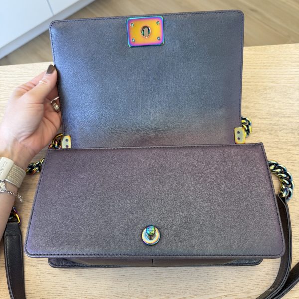 Chanel Boy Flap Bag Quilted Iridescent Goatskin Old Medium