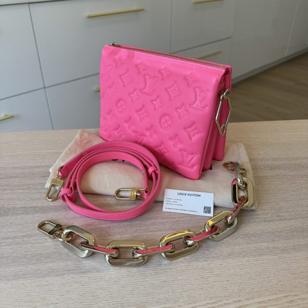 Louis Vuitton Calfskin Embossed Monogram Coussin BB Rose Fluo