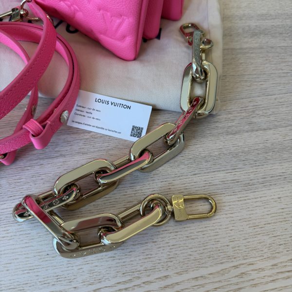 Louis Vuitton Calfskin Embossed Monogram Coussin BB Rose Fluo