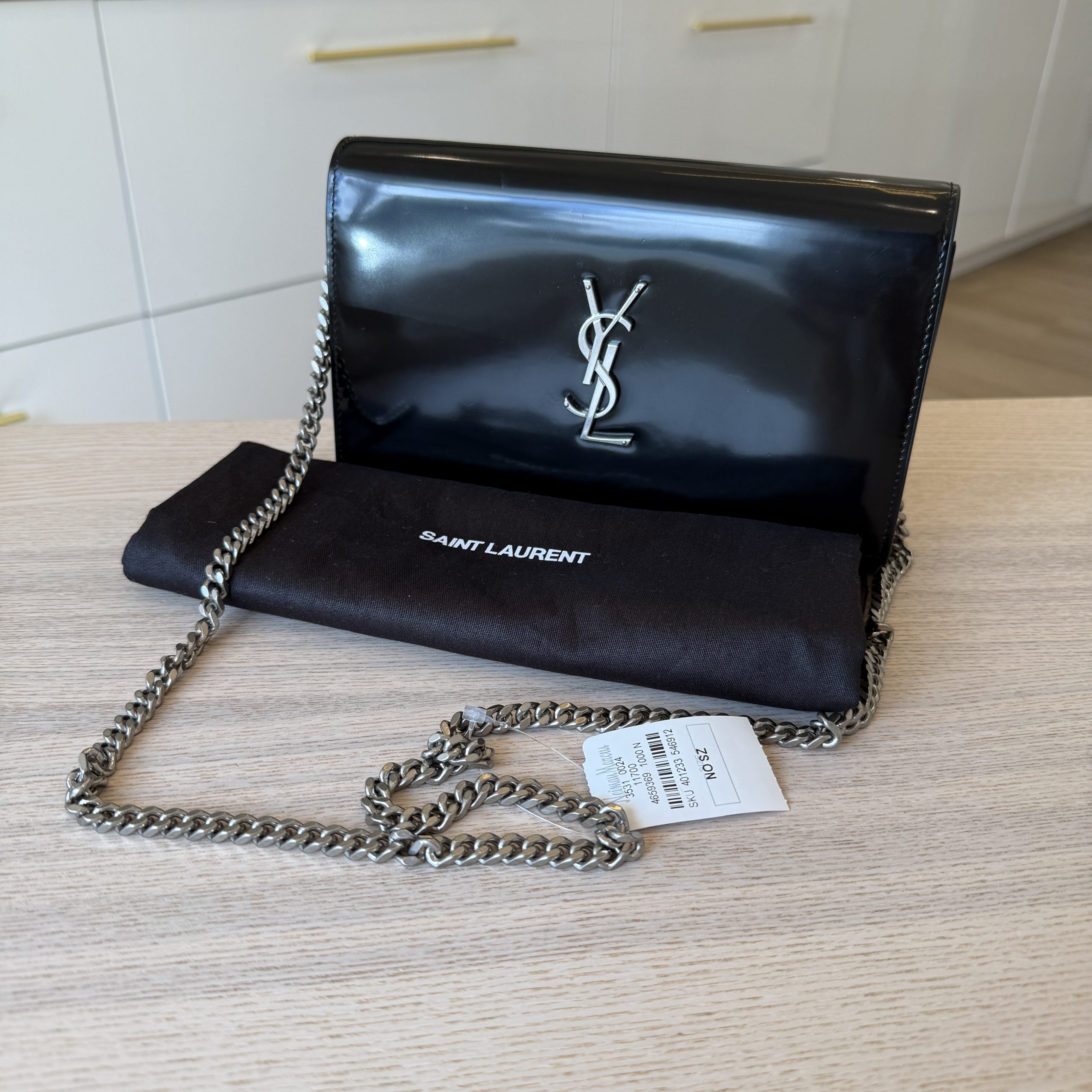 Saint Laurent (YSL) Cassandre Leather Wallet on a Chain Black SHW
