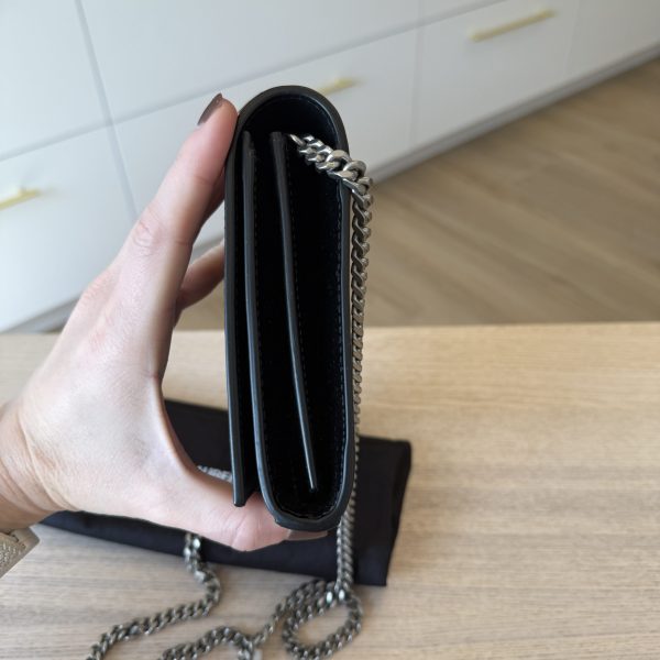Saint Laurent (YSL) Cassandre Leather Wallet on a Chain Black SHW