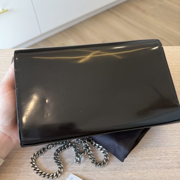 Saint Laurent (YSL) Cassandre Leather Wallet on a Chain Black SHW