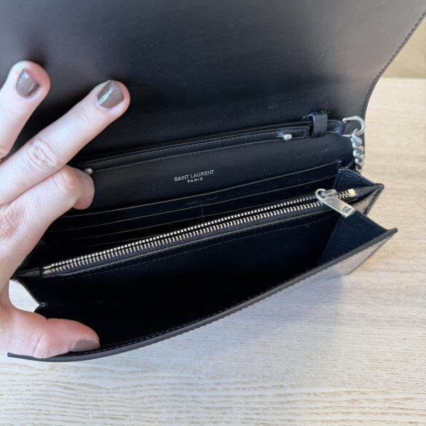 Saint Laurent (YSL) Cassandre Leather Wallet on a Chain Black SHW