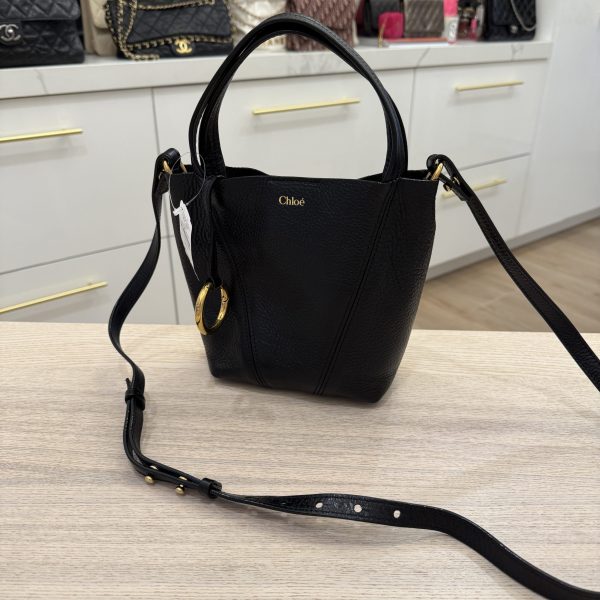 Chloe Spin Mini Tote Bag in Grained Calfskin Black